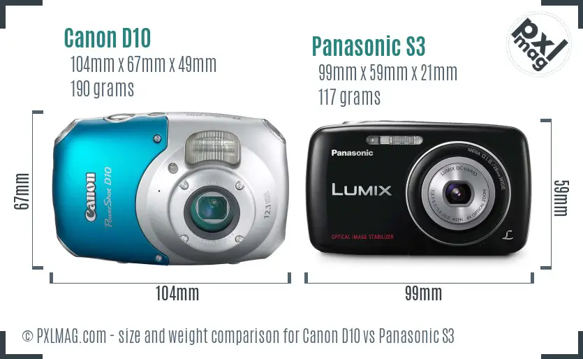 Canon D10 vs Panasonic S3 size comparison