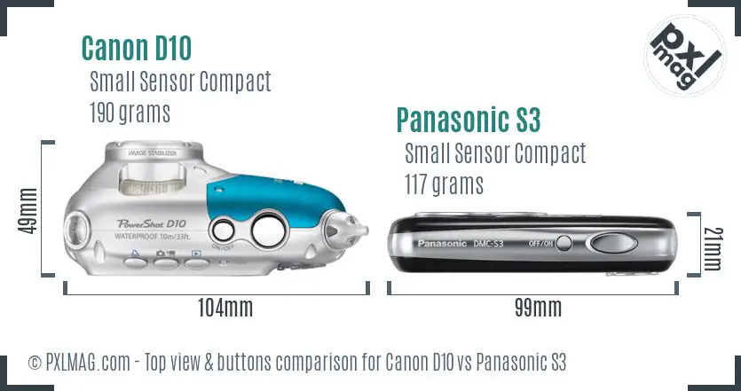 Canon D10 vs Panasonic S3 top view buttons comparison