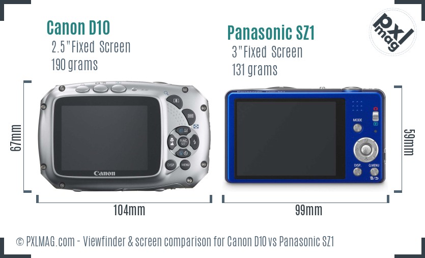 Canon D10 vs Panasonic SZ1 Screen and Viewfinder comparison