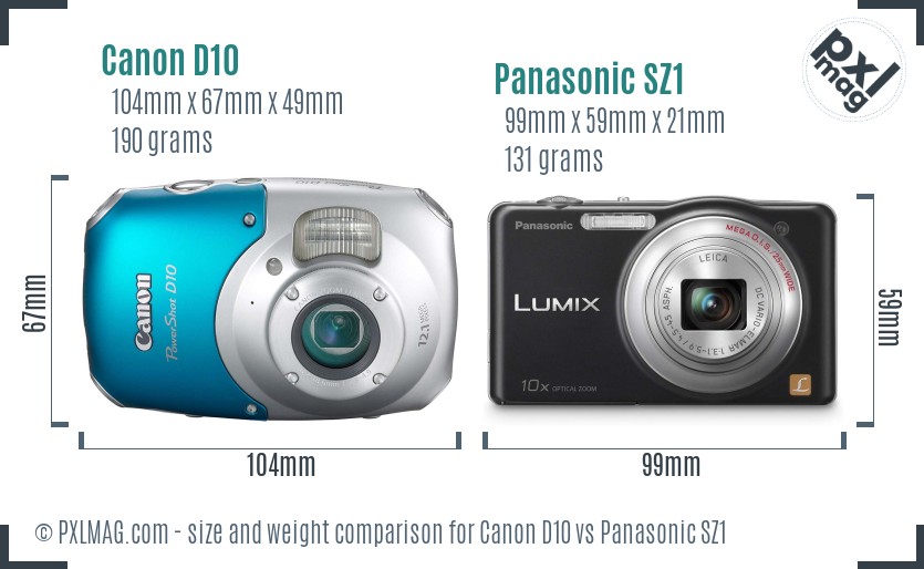 Canon D10 vs Panasonic SZ1 size comparison Canon D10 vs Panasonic SZ1 size comparison