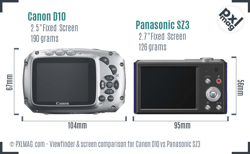 Canon D10 vs Panasonic SZ3 Screen and Viewfinder comparison