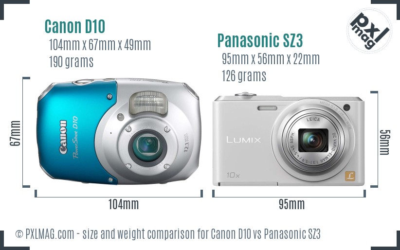 Canon D10 vs Panasonic SZ3 size comparison Canon D10 vs Panasonic SZ3 size comparison