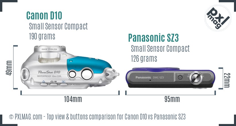 Canon D10 vs Panasonic SZ3 top view buttons comparison