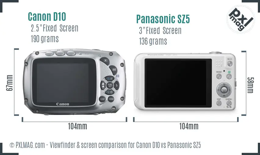 Canon D10 vs Panasonic SZ5 Screen and Viewfinder comparison