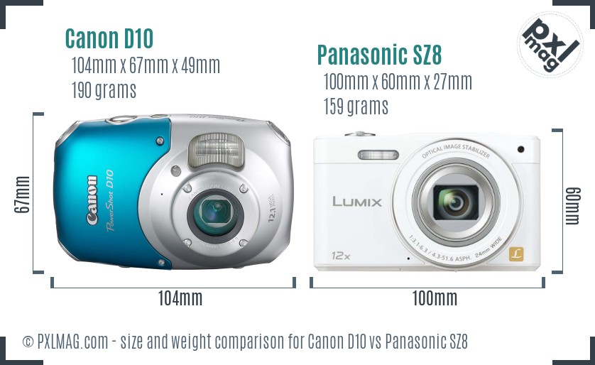 Canon D10 vs Panasonic SZ8 size comparison Canon D10 vs Panasonic SZ8 size comparison
