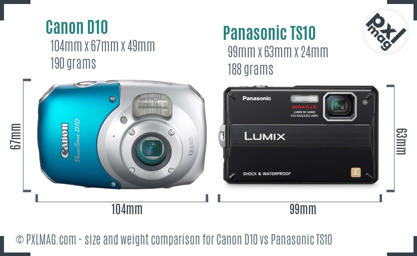 Canon D10 vs Panasonic TS10 size comparison Canon D10 vs Panasonic TS10 size comparison