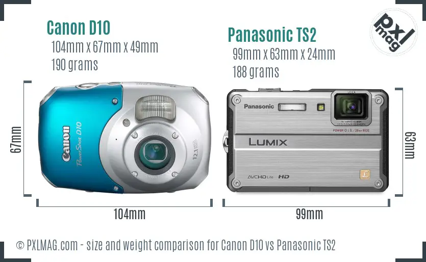 Canon D10 vs Panasonic TS2 size comparison
