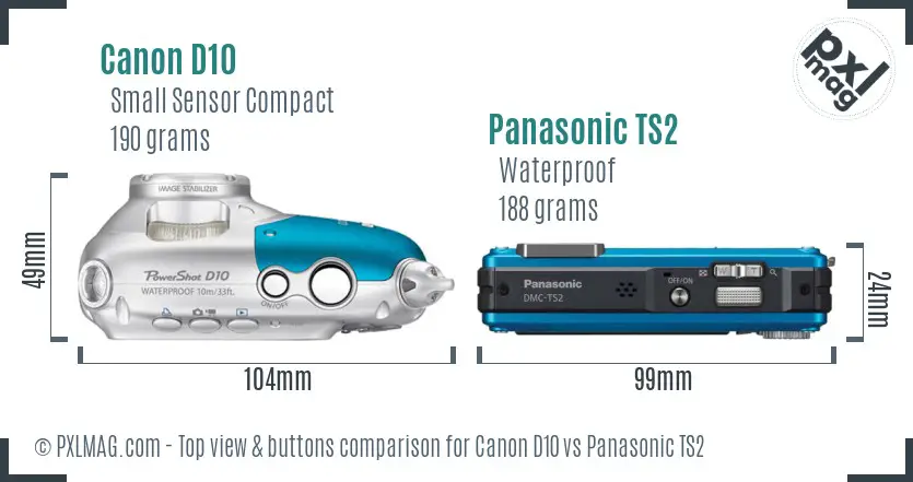 Canon D10 vs Panasonic TS2 top view buttons comparison