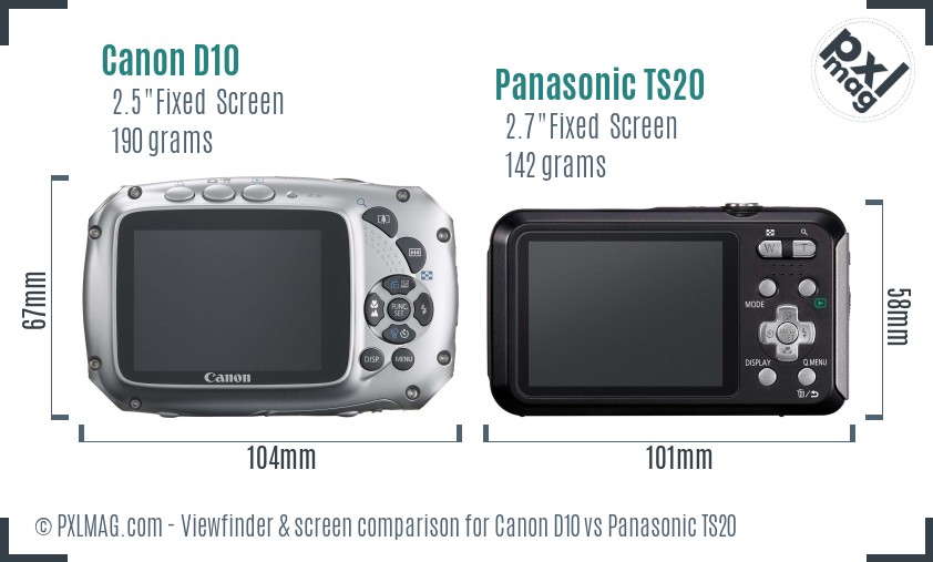 Canon D10 vs Panasonic TS20 Screen and Viewfinder comparison