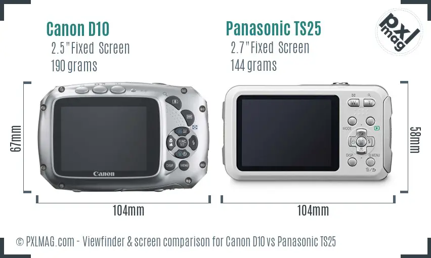 Canon D10 vs Panasonic TS25 Screen and Viewfinder comparison