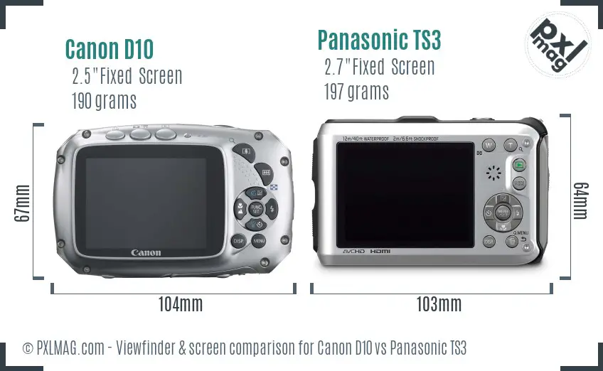 Canon D10 vs Panasonic TS3 Screen and Viewfinder comparison