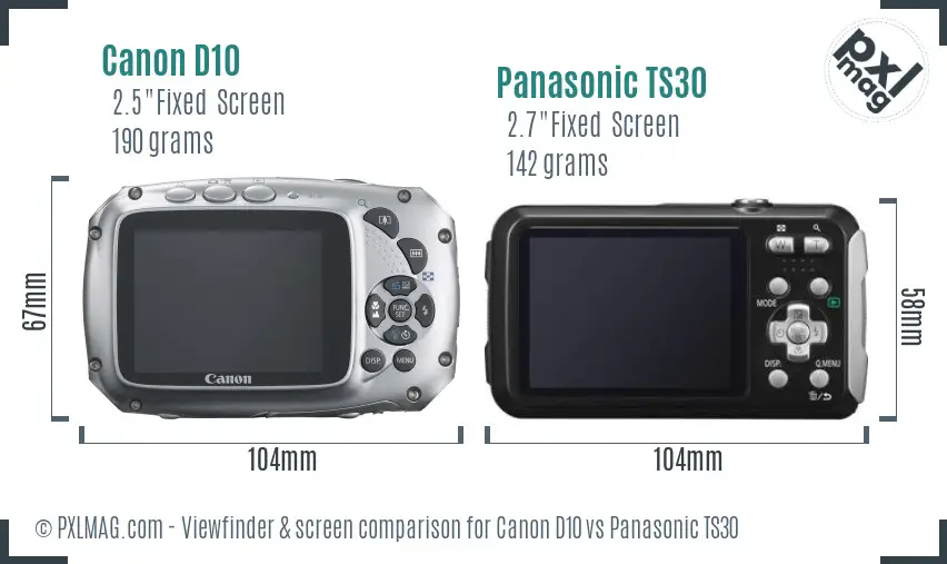 Canon D10 vs Panasonic TS30 Screen and Viewfinder comparison