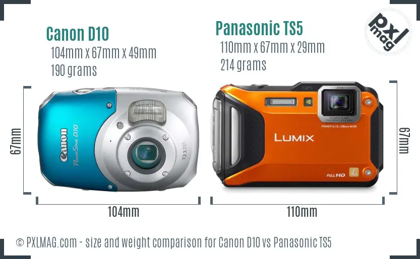 Canon D10 vs Panasonic TS5 size comparison Canon D10 vs Panasonic TS5 size comparison