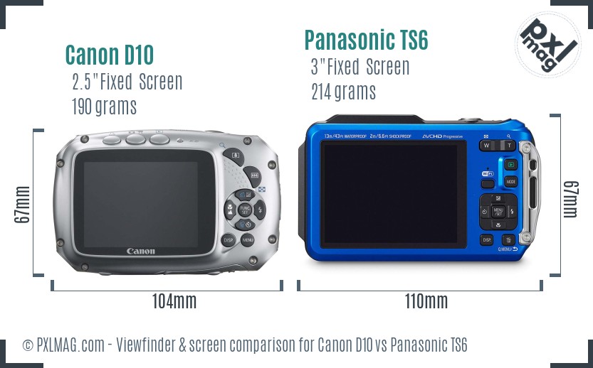 Canon D10 vs Panasonic TS6 Screen and Viewfinder comparison