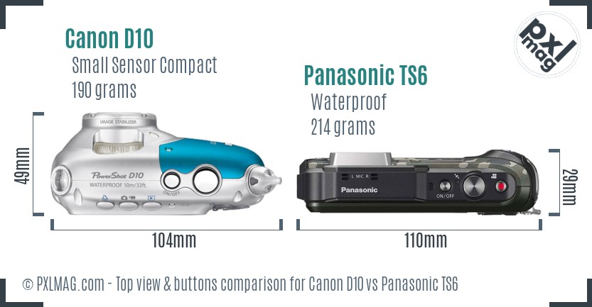 Canon D10 vs Panasonic TS6 top view buttons comparison