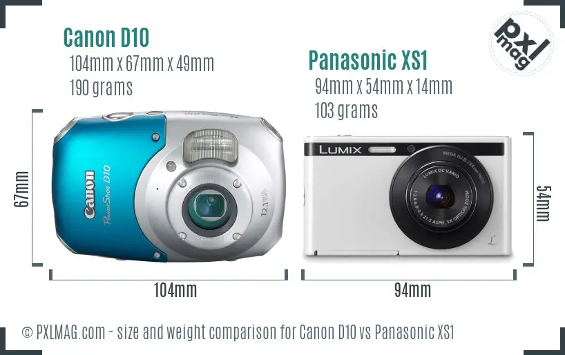 Canon D10 vs Panasonic XS1 size comparison