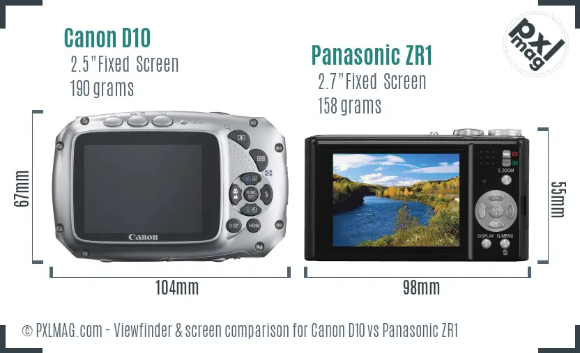 Canon D10 vs Panasonic ZR1 Screen and Viewfinder comparison