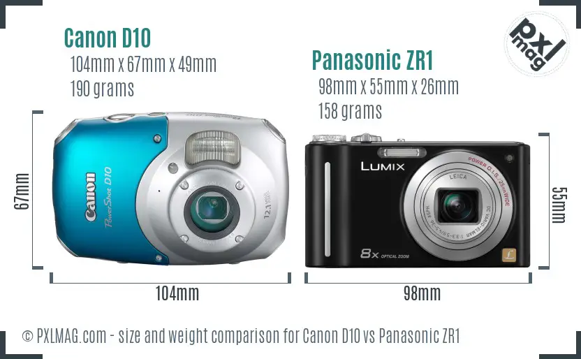 Canon D10 vs Panasonic ZR1 size comparison