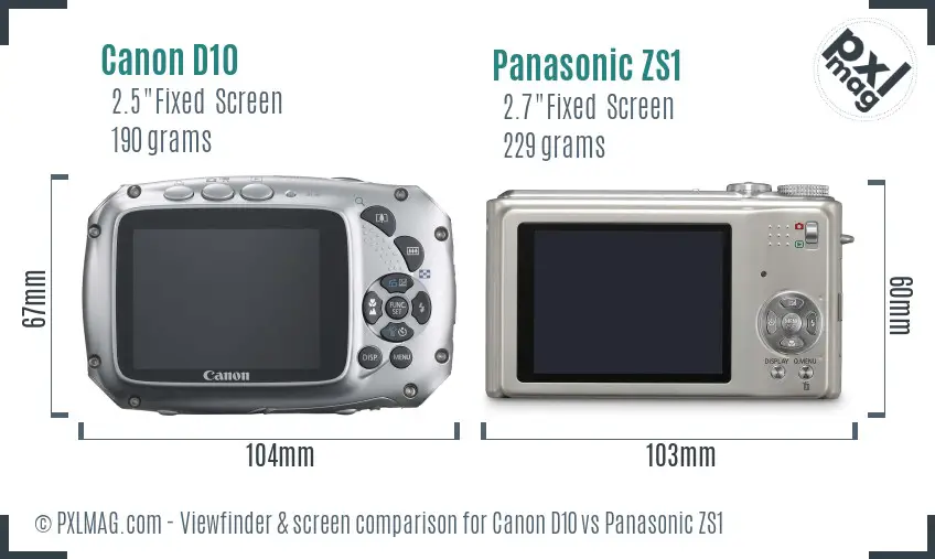 Canon D10 vs Panasonic ZS1 Screen and Viewfinder comparison