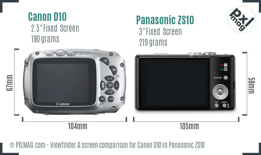 Canon D10 vs Panasonic ZS10 Screen and Viewfinder comparison