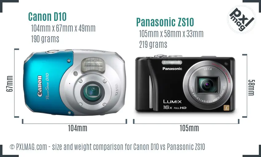 Canon D10 vs Panasonic ZS10 size comparison