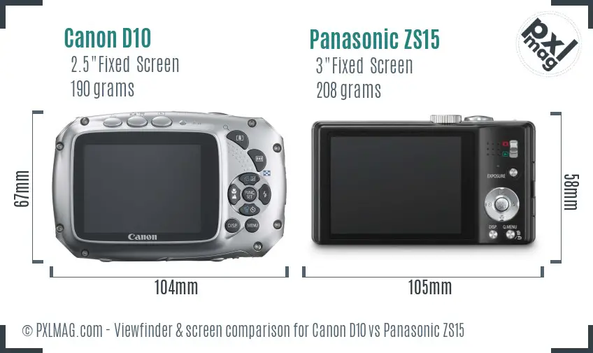 Canon D10 vs Panasonic ZS15 Screen and Viewfinder comparison