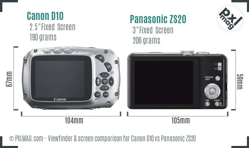 Canon D10 vs Panasonic ZS20 Screen and Viewfinder comparison
