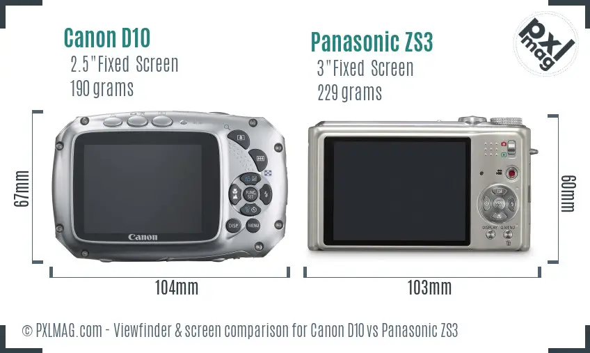 Canon D10 vs Panasonic ZS3 Screen and Viewfinder comparison Canon D10 vs Panasonic ZS3 Screen and Viewfinder comparison