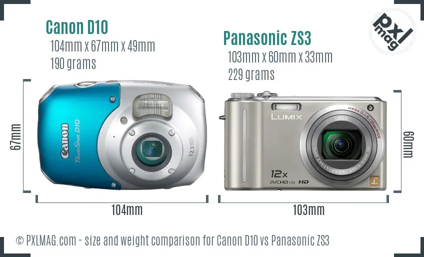 Canon D10 vs Panasonic ZS3 size comparison Canon D10 vs Panasonic ZS3 size comparison