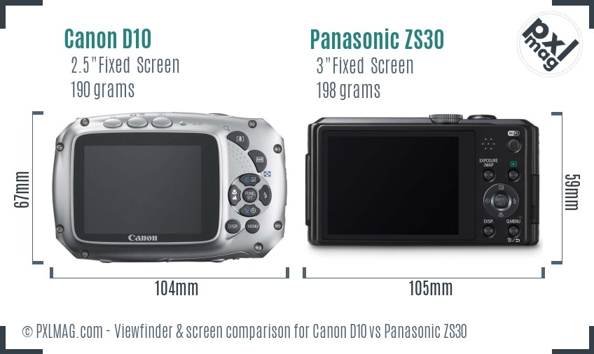 Canon D10 vs Panasonic ZS30 Screen and Viewfinder comparison