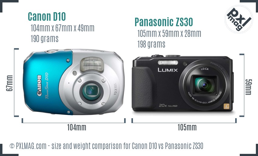 Canon D10 vs Panasonic ZS30 size comparison Canon D10 vs Panasonic ZS30 size comparison