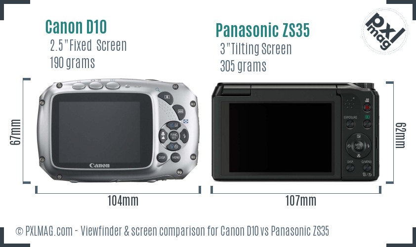 Canon D10 vs Panasonic ZS35 Screen and Viewfinder comparison