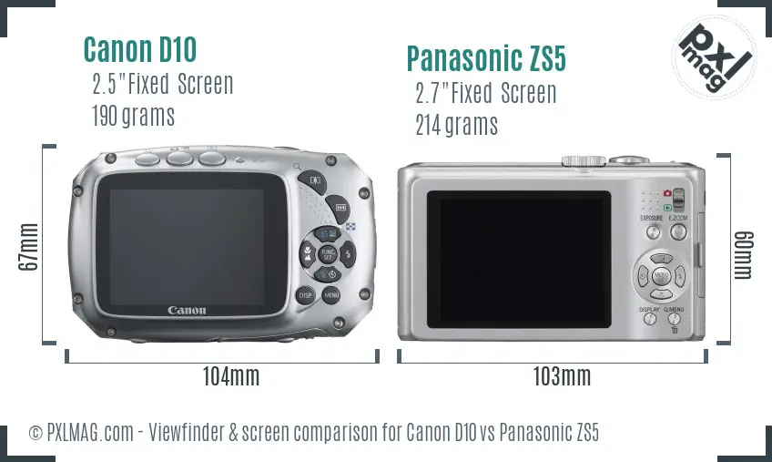 Canon D10 vs Panasonic ZS5 Screen and Viewfinder comparison