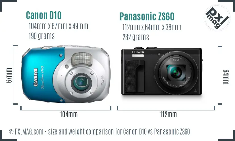 Canon D10 vs Panasonic ZS60 size comparison