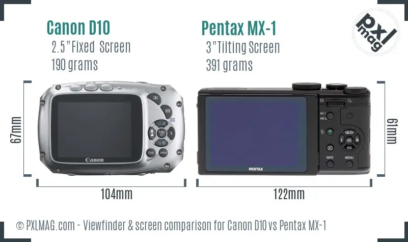 Canon D10 vs Pentax MX-1 Screen and Viewfinder comparison