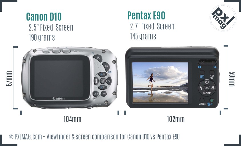 Canon D10 vs Pentax E90 Screen and Viewfinder comparison