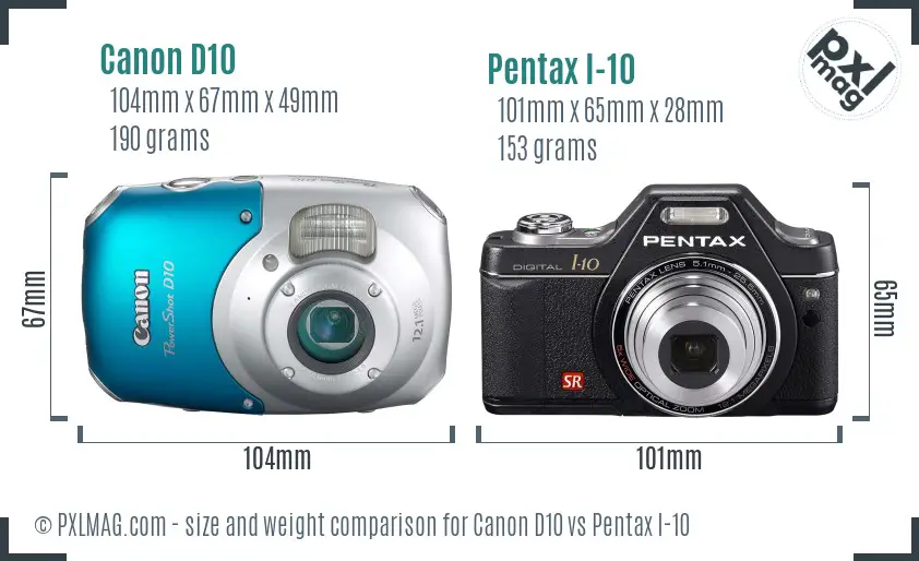 Canon D10 vs Pentax I-10 size comparison