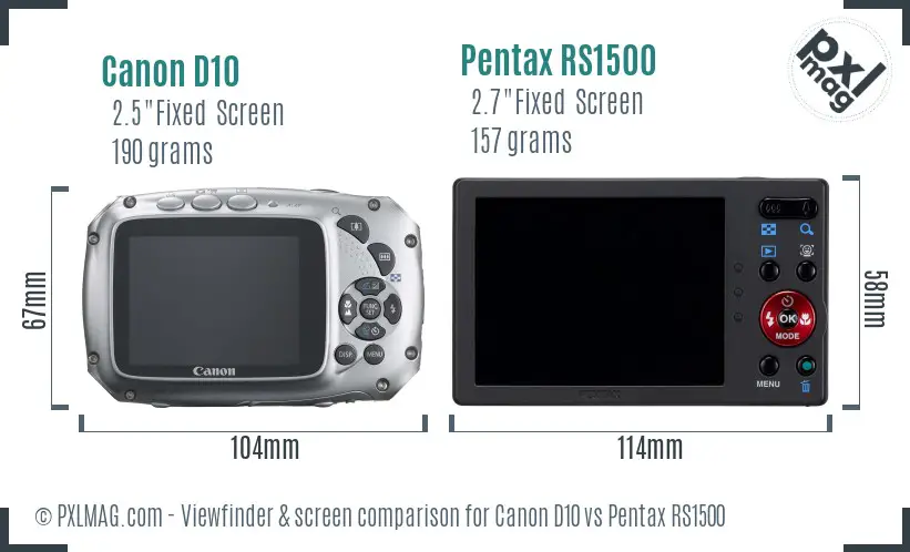 Canon D10 vs Pentax RS1500 Screen and Viewfinder comparison