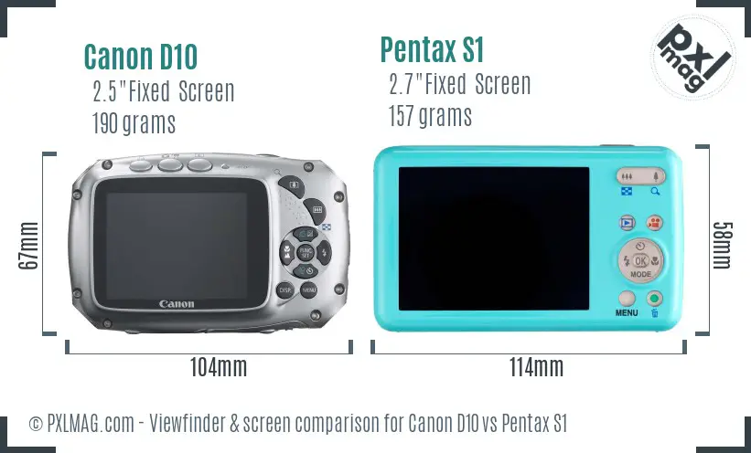 Canon D10 vs Pentax S1 Screen and Viewfinder comparison