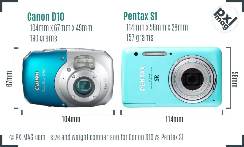 Canon D10 vs Pentax S1 size comparison
