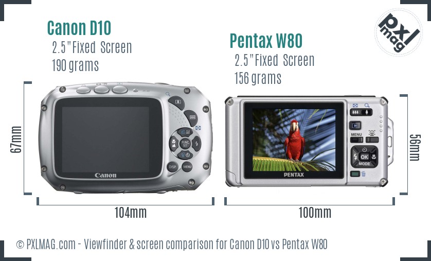 Canon D10 vs Pentax W80 Screen and Viewfinder comparison