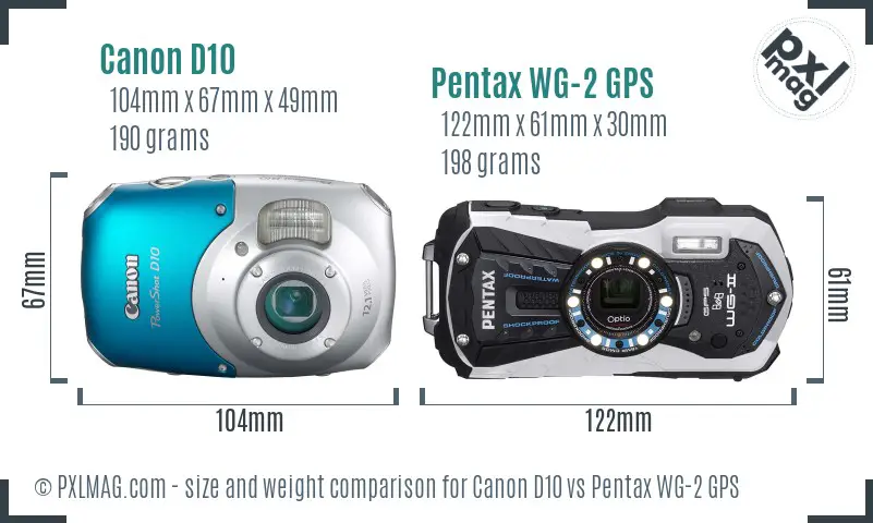 Canon D10 vs Pentax WG-2 GPS size comparison Canon D10 vs Pentax WG-2 GPS size comparison