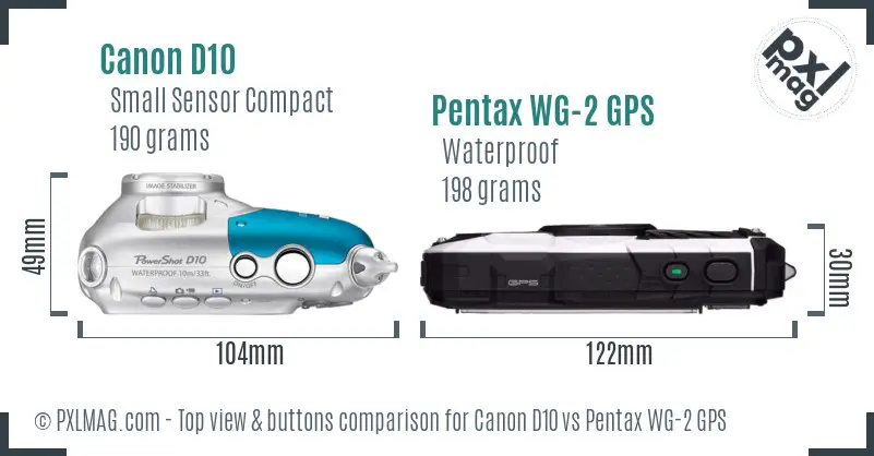 Canon D10 vs Pentax WG-2 GPS top view buttons comparison