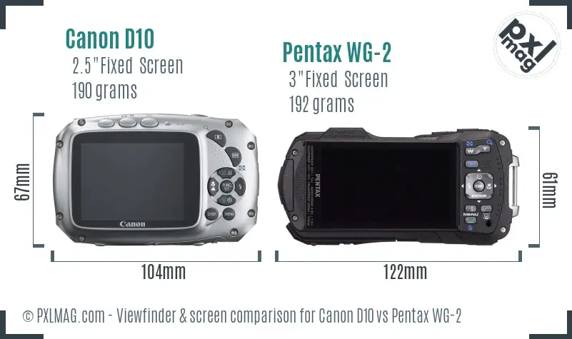 Canon D10 vs Pentax WG-2 Screen and Viewfinder comparison