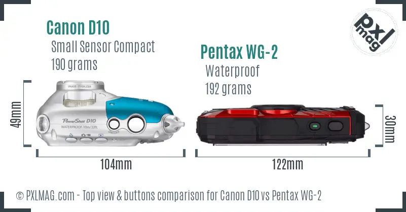 Canon D10 vs Pentax WG-2 top view buttons comparison