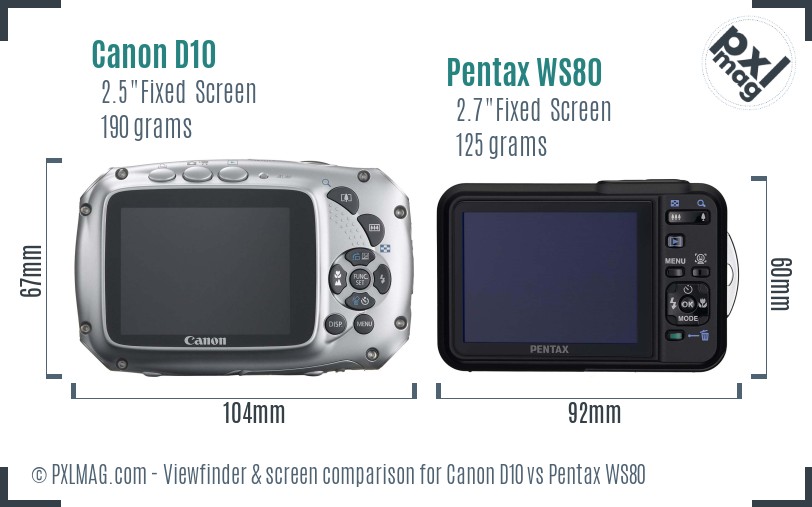 Canon D10 vs Pentax WS80 Screen and Viewfinder comparison