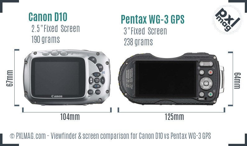 Canon D10 vs Pentax WG-3 GPS Screen and Viewfinder comparison