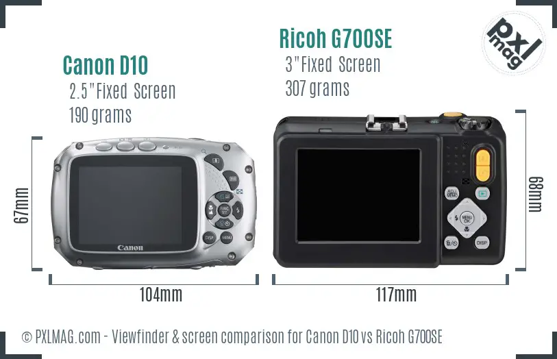 Canon D10 vs Ricoh G700SE Screen and Viewfinder comparison