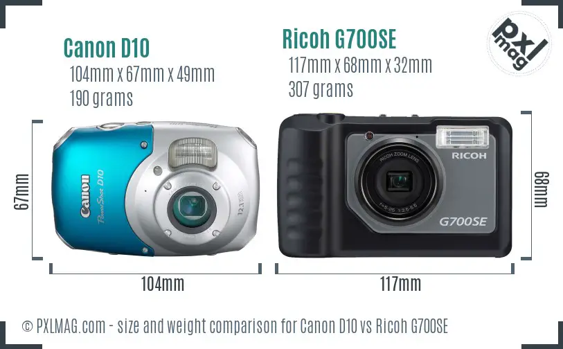 Canon D10 vs Ricoh G700SE size comparison