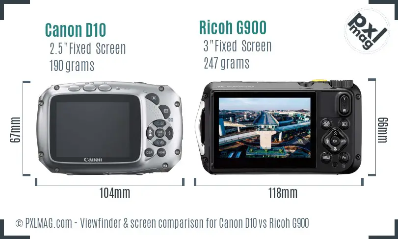 Canon D10 vs Ricoh G900 Screen and Viewfinder comparison